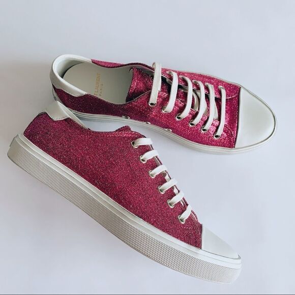 ⭕️ SAINT LAURENT Sneakers Low Pink Glitter YSL - Picture 2 of 11